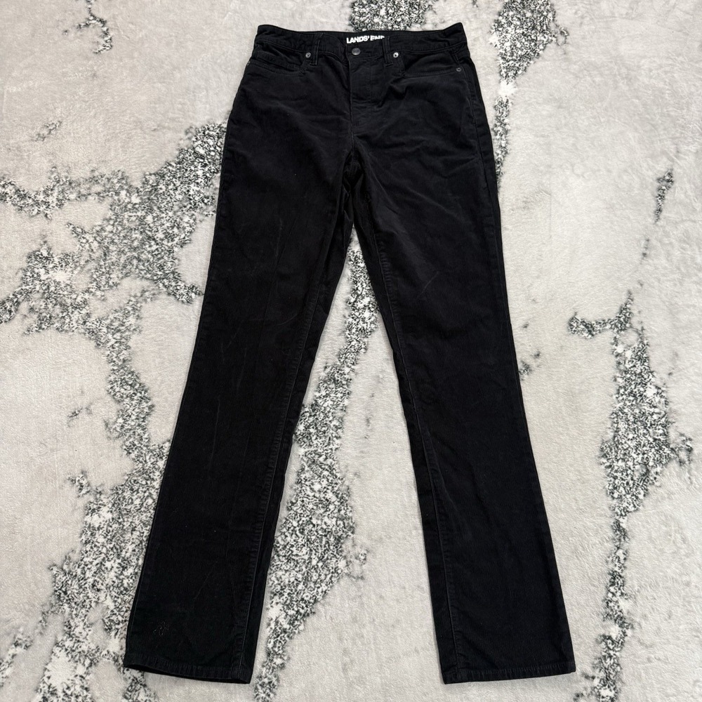 Lands End Womens Size 8 Tall Black Corduroy Pants Stretch Straight Leg